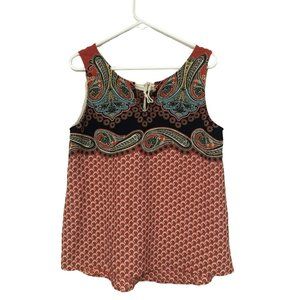 West Kel Size Medium Multi Color Red Paisley Sleeveless Tassel Tie Blouse